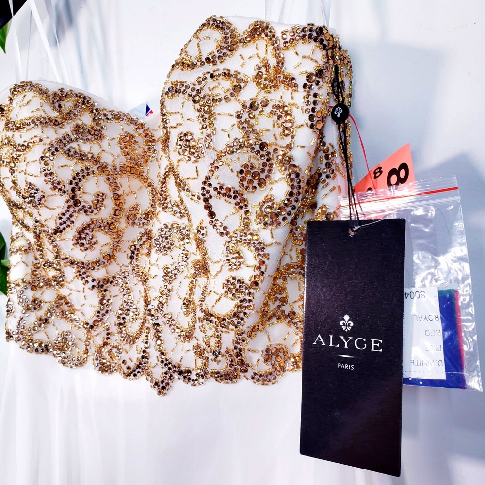 NWT ALYCE PARIS White Gold Beaded Formal Gown 8 M - Picture 6 of 10